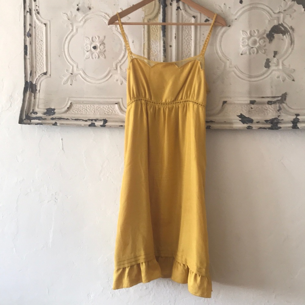 Anthropologie yellow silk dress